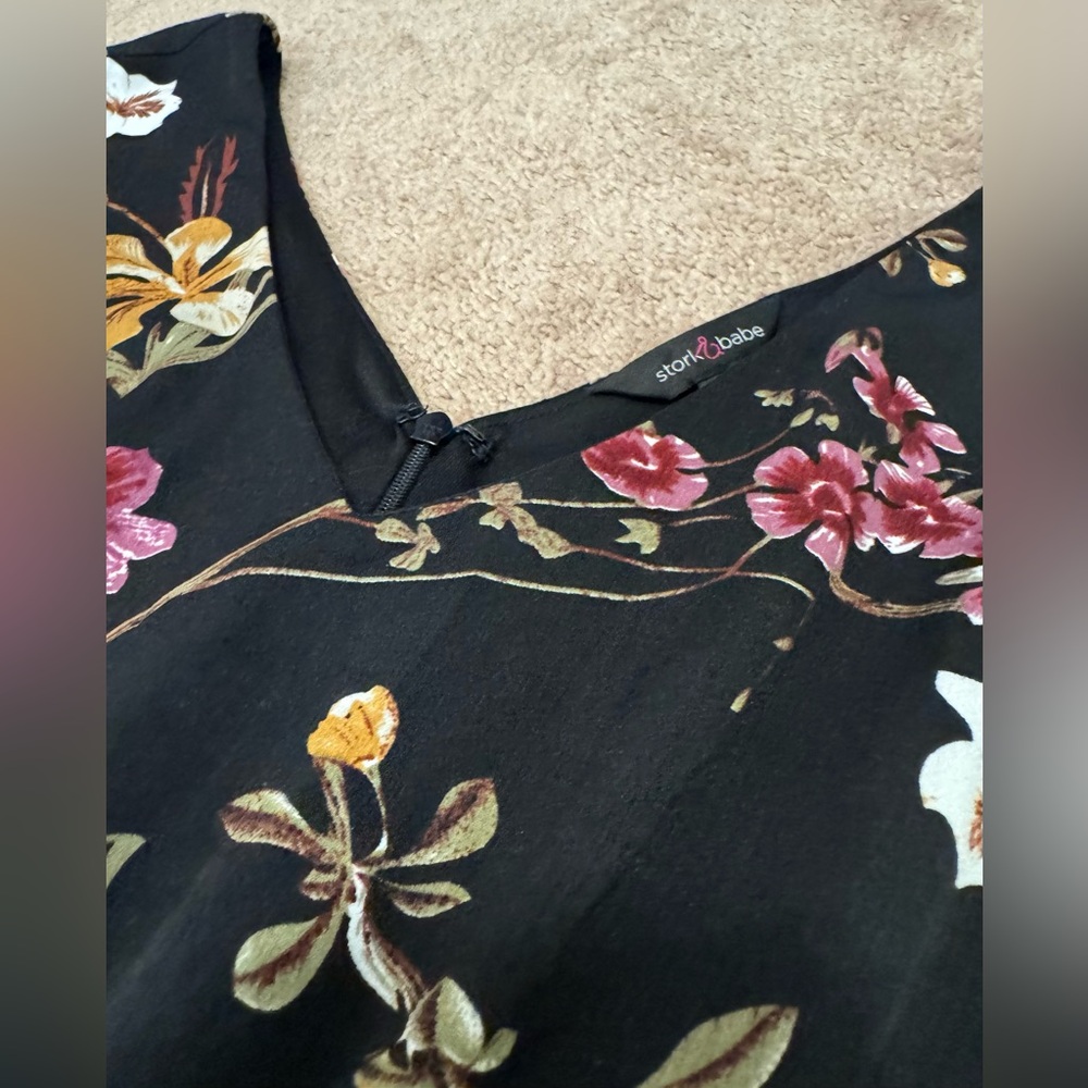 Stork & Babe Maternity Dress Black Floral Print V-Neck Sleeveless Size M View 4